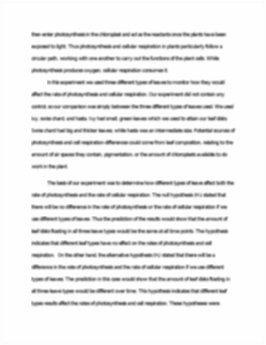 Cellular respiration lab report